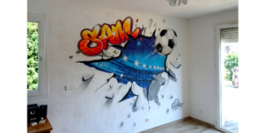 deco graffiti chambre foot, ballon, tag, peinture murale, fresque chambre, om, ol, psg, asse, stade